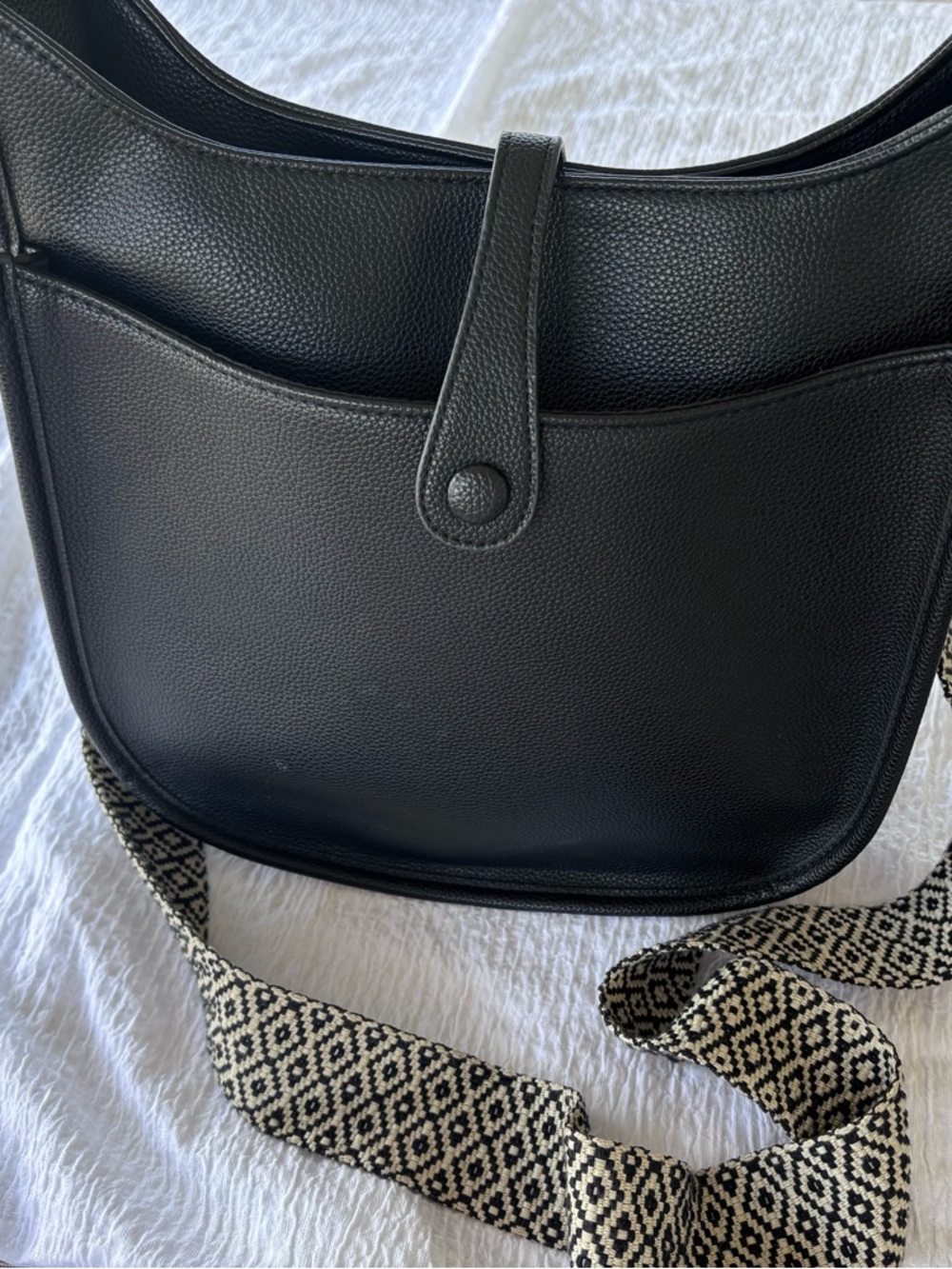 Ahdorned crossbody quiet Luxury Vegan Leather Black bag Adjustable Textile strap